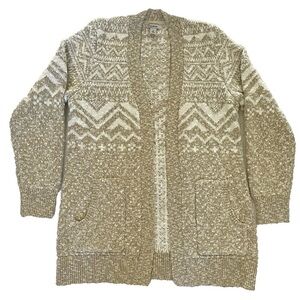 L.L. Bean Tan and Cream Patterned Cardigan
